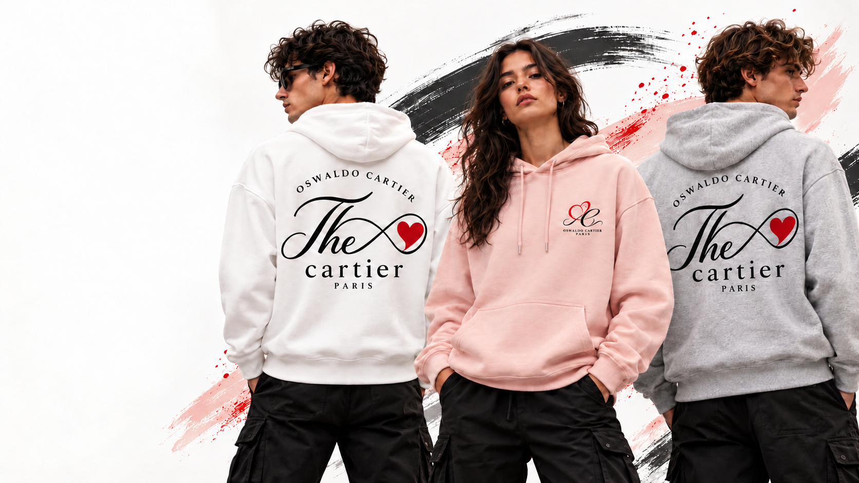 Hoodies Cœur Oswaldo Cartier en blanc, rose pâle et gris
